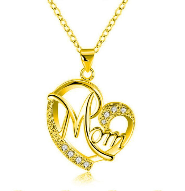 Mom's Heart-Shaped Crystal Pendant Necklace with Diamonds Chucaessentials