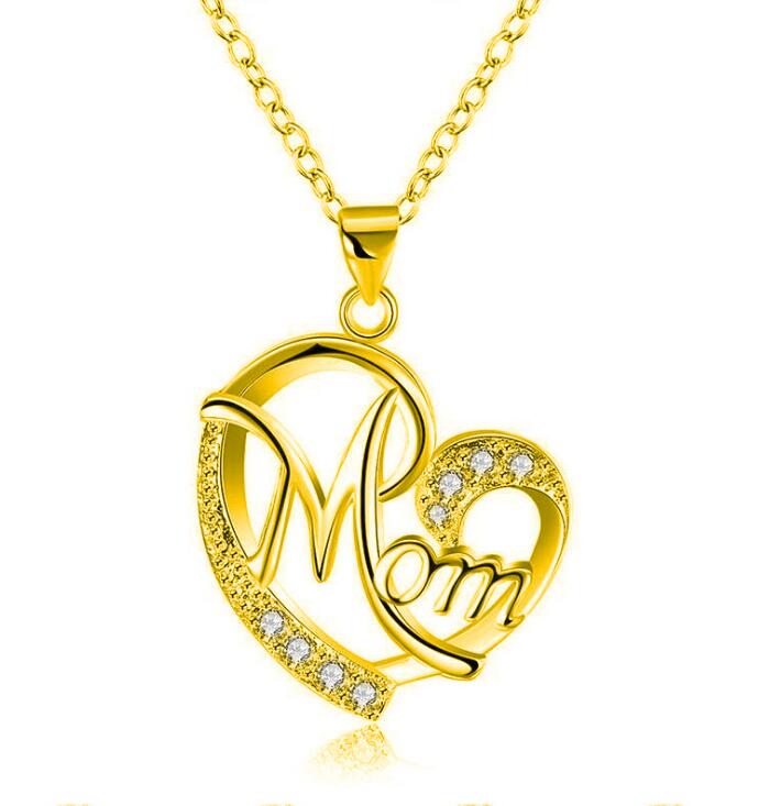 Mom's Heart-Shaped Crystal Pendant Necklace with Diamonds Chucaessentials