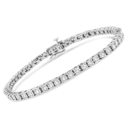 .925 Sterling Silver 1.0 Cttw Miracle-Set Diamond Round Faceted Bezel Tennis Bracelet