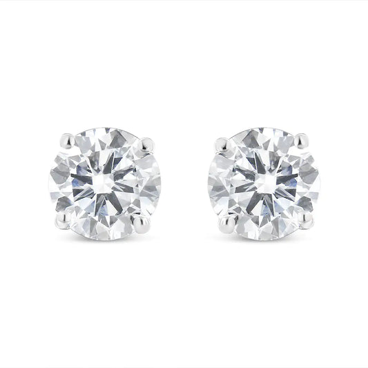 14K White Gold 2.00 Cttw Lab Grown Round Brilliant-Cut Diamond Classic 4-Prong Stud Earrings with Screw Backs