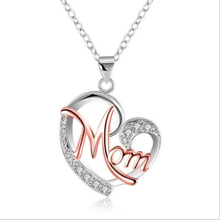 Mom's Heart-Shaped Crystal Pendant Necklace with Diamonds Chucaessentials