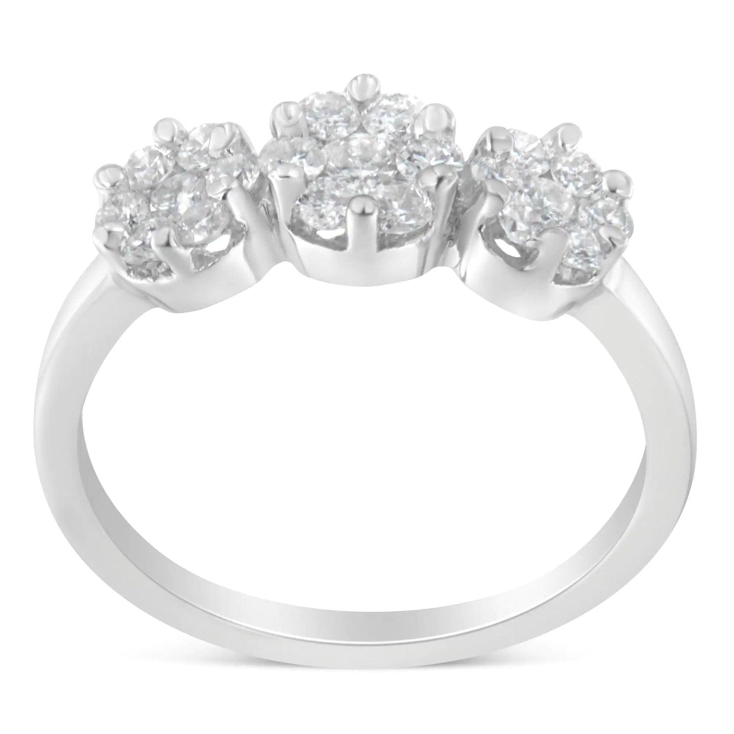 14K White Gold Three-Stone Cluster Diamond Ring 0.7 Cttw for Women