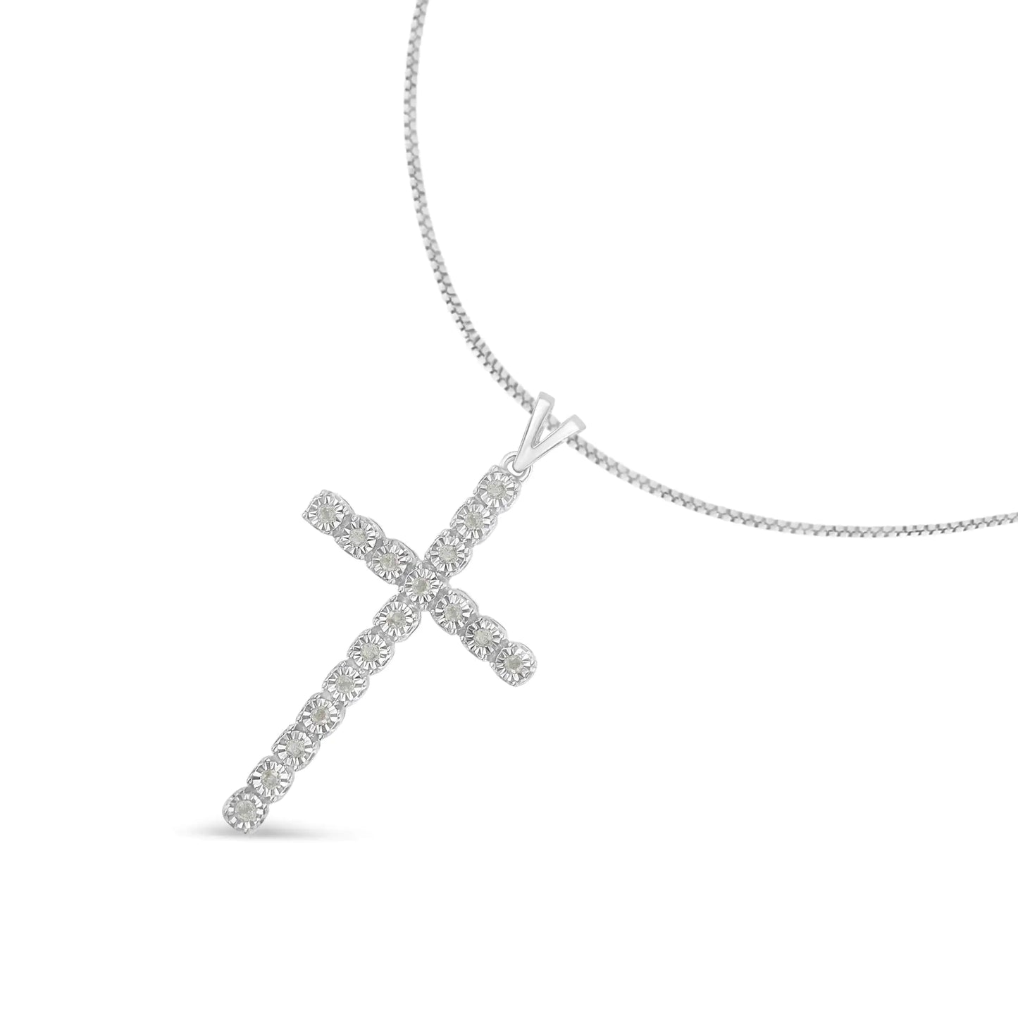 .925 Sterling Silver 1/4 Cttw Diamond Miracle Set Cross Unisex Pendant Necklace 18."