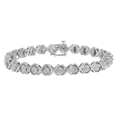 .925 Sterling Silver 1/10 cttw Miracle-Set Round-Cut Diamond "X" Link Tennis Bracelet