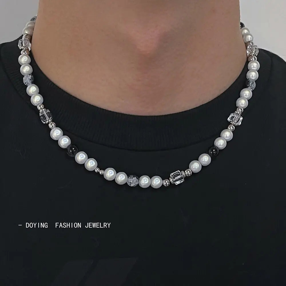 Hip hop Original Design Reflective Pearl Necklace Man