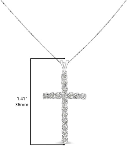 .925 Sterling Silver 1/4 Cttw Diamond Miracle Set Cross Unisex Pendant Necklace 18."