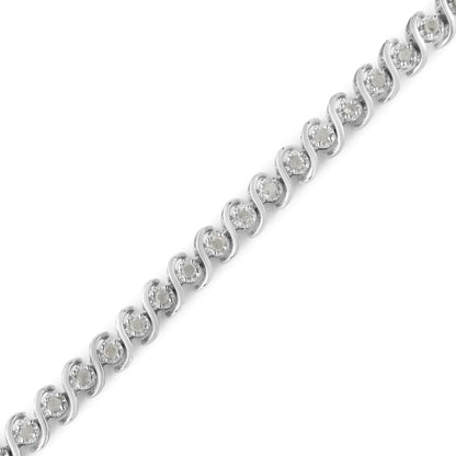 .925 Sterling Silver 1.0 Cttw Round Miracle-Set Diamond 7" Tennis Bracelet