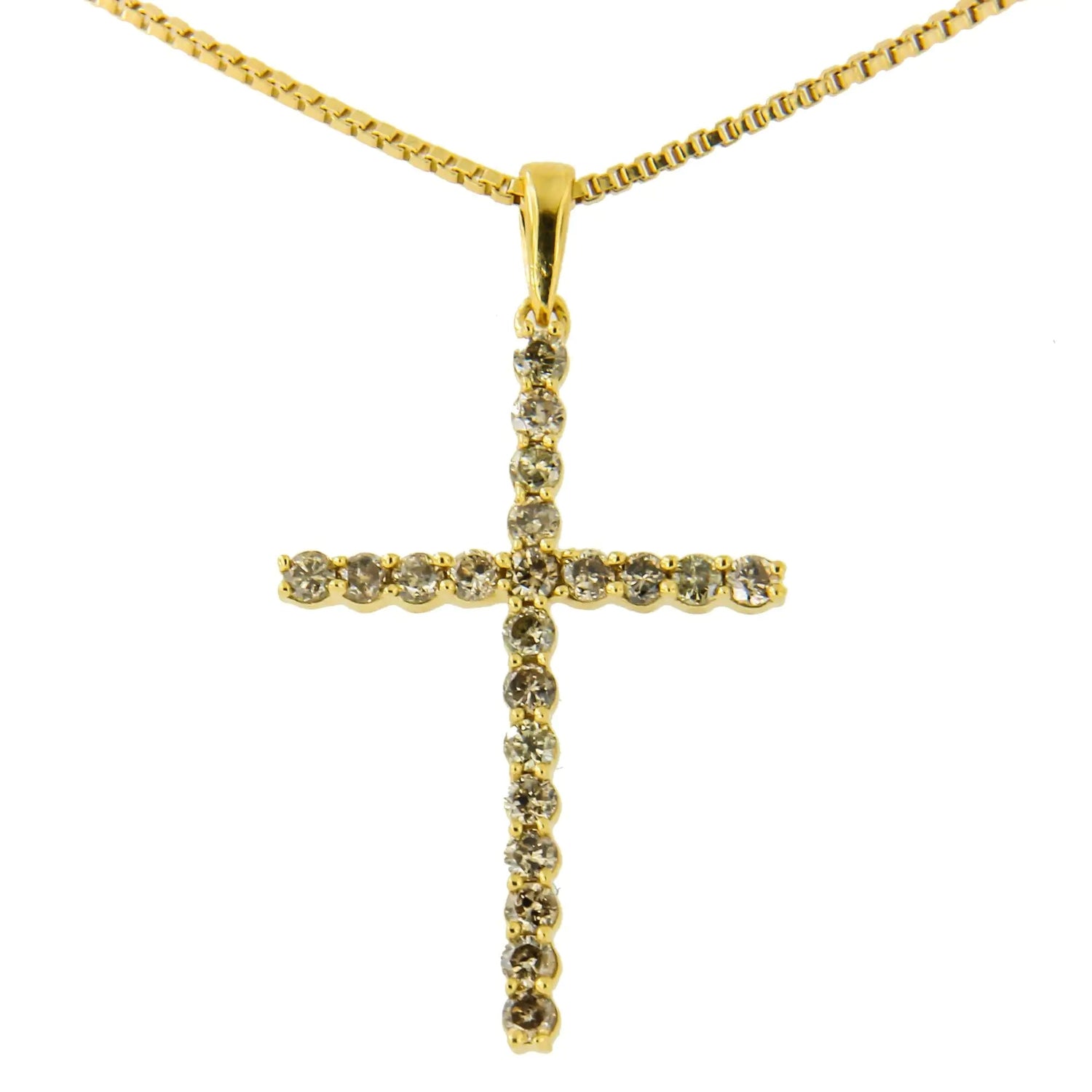 14K Yellow Gold Plated .925 Sterling Silver 1/2 Cttw Champagne Diamond Cross Pendant Necklace Chucaessentials