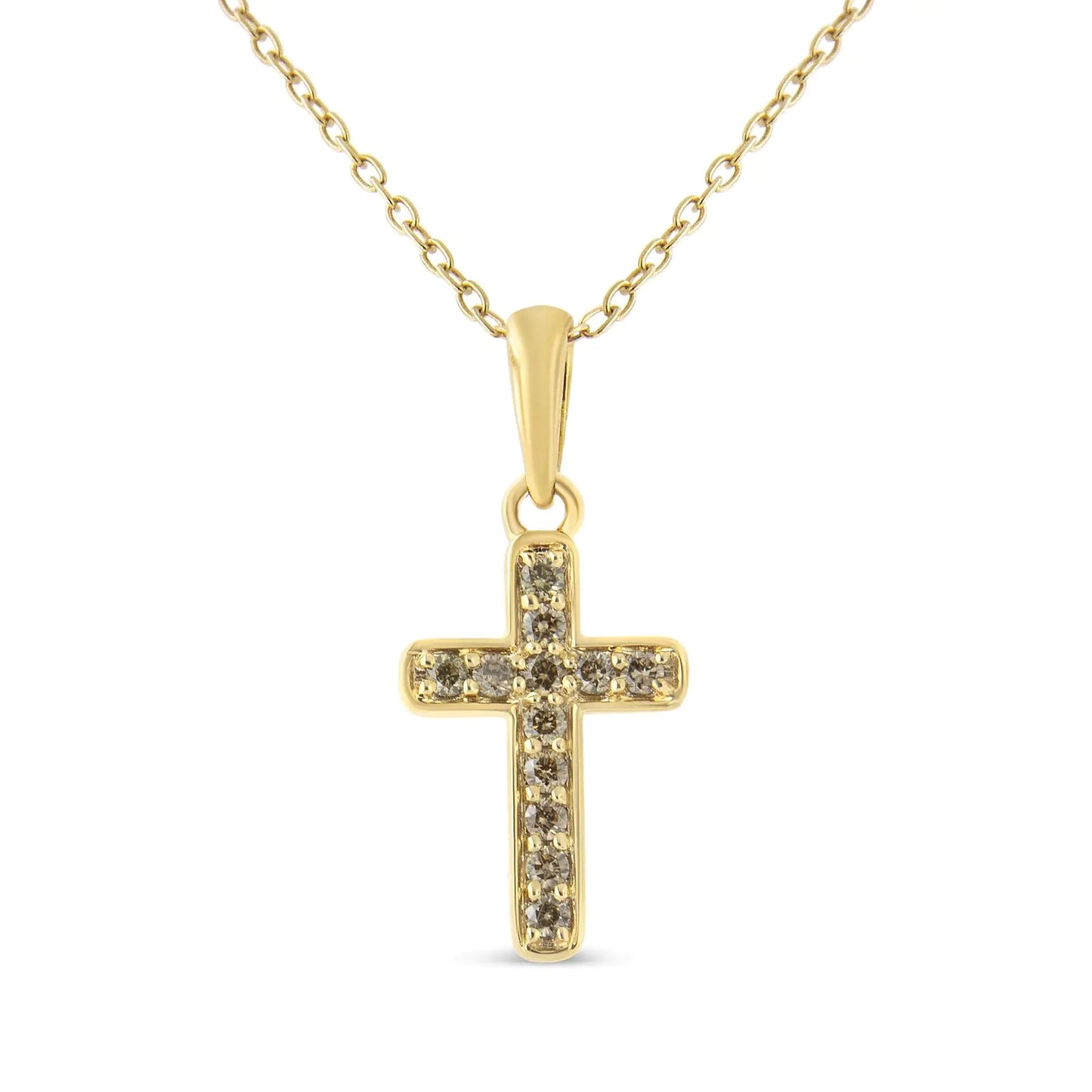 10K Yellow Gold Flashed .925 Sterling Silver 1/4 Cttw Champagne Diamond Cross Pendant Necklace - 18"