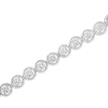 .925 Sterling Silver 1/4 Cttw Diamond 6.5" Open Circle Wheel Link Tennis Bracelet