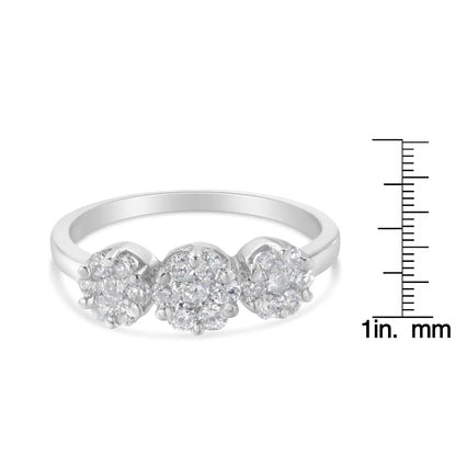 14K White Gold Three-Stone Cluster Diamond Ring 0.7 Cttw for Women