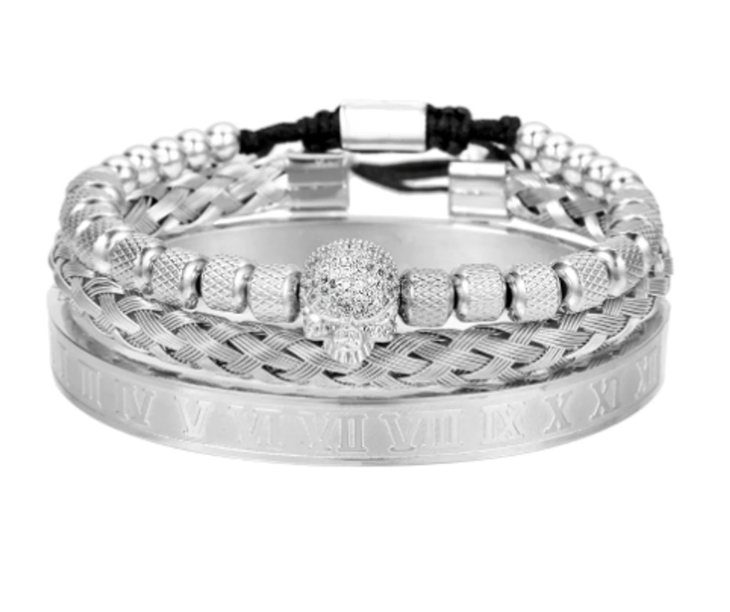 3pcs/Set Handmade Men Bracelet Micro Pave CZ Skeleton Skull