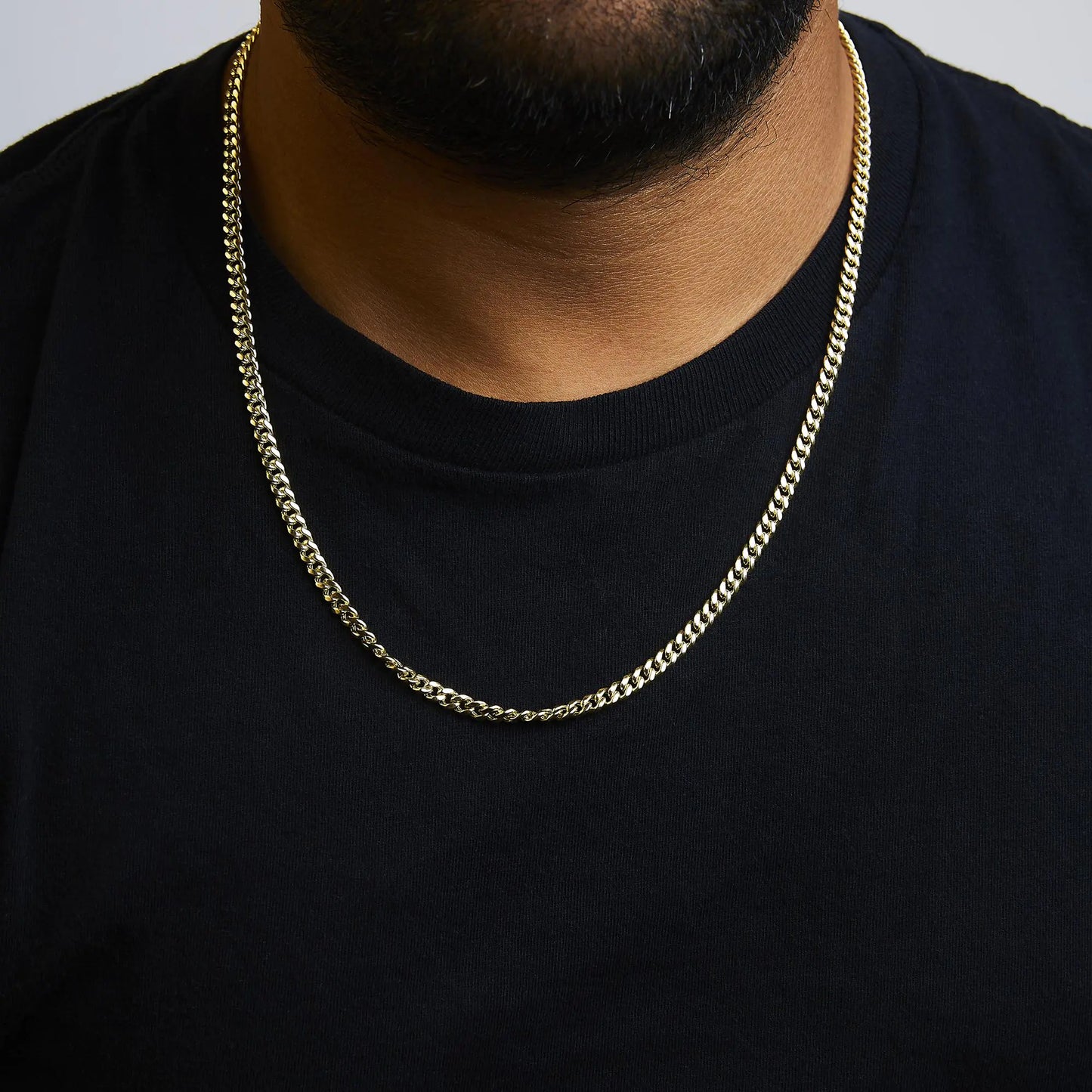 Gold-Solid 14K Yellow Gold 4.5mm Miami Cuban Chain Necklace - Men Chain