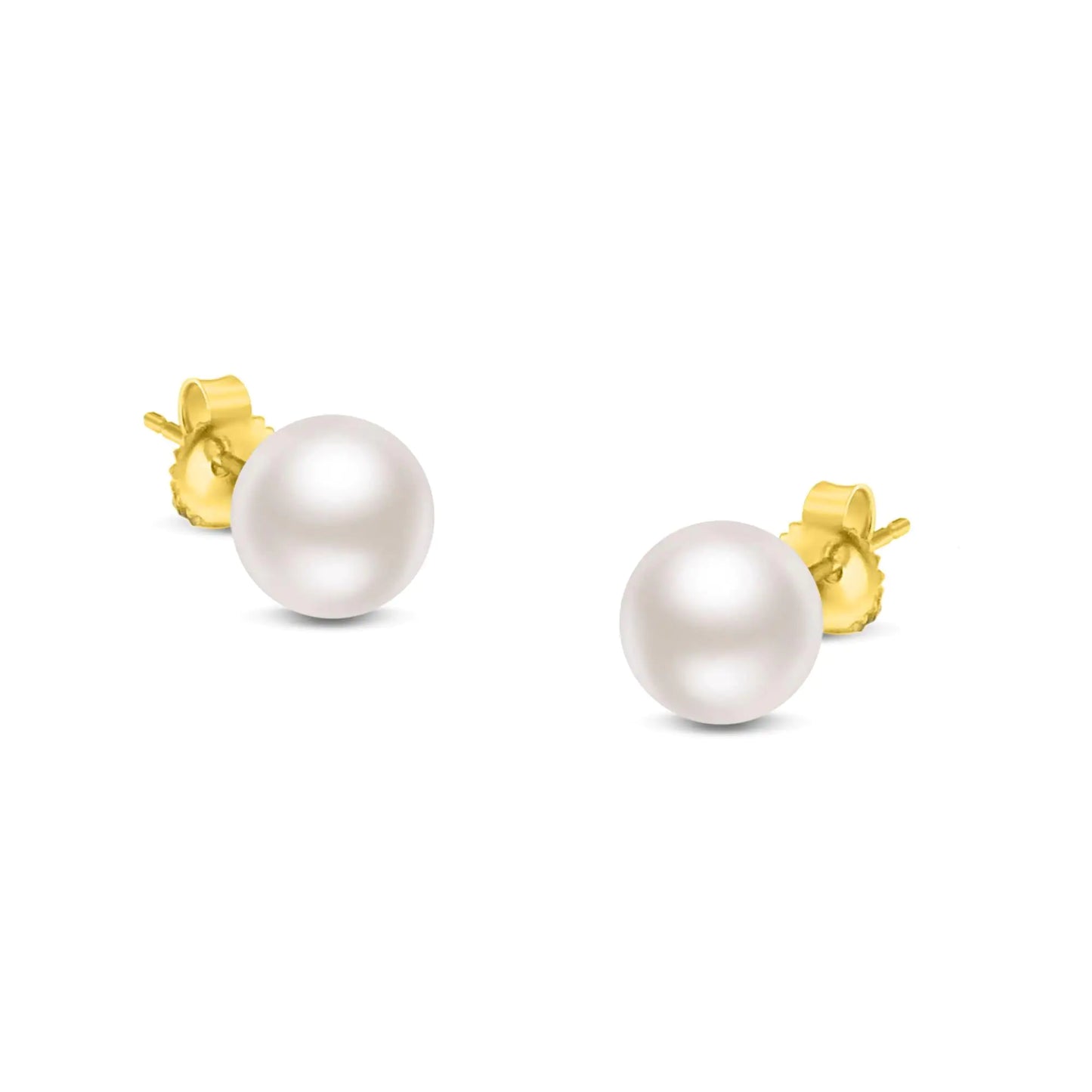 14K Gold Round White Saltwater Akoya Cultured Pearl Stud Earrings Women