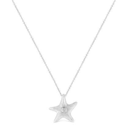 .925 Sterling Silver Prong-Set Diamond Accent Starfish Pendant Necklace - Size 18"