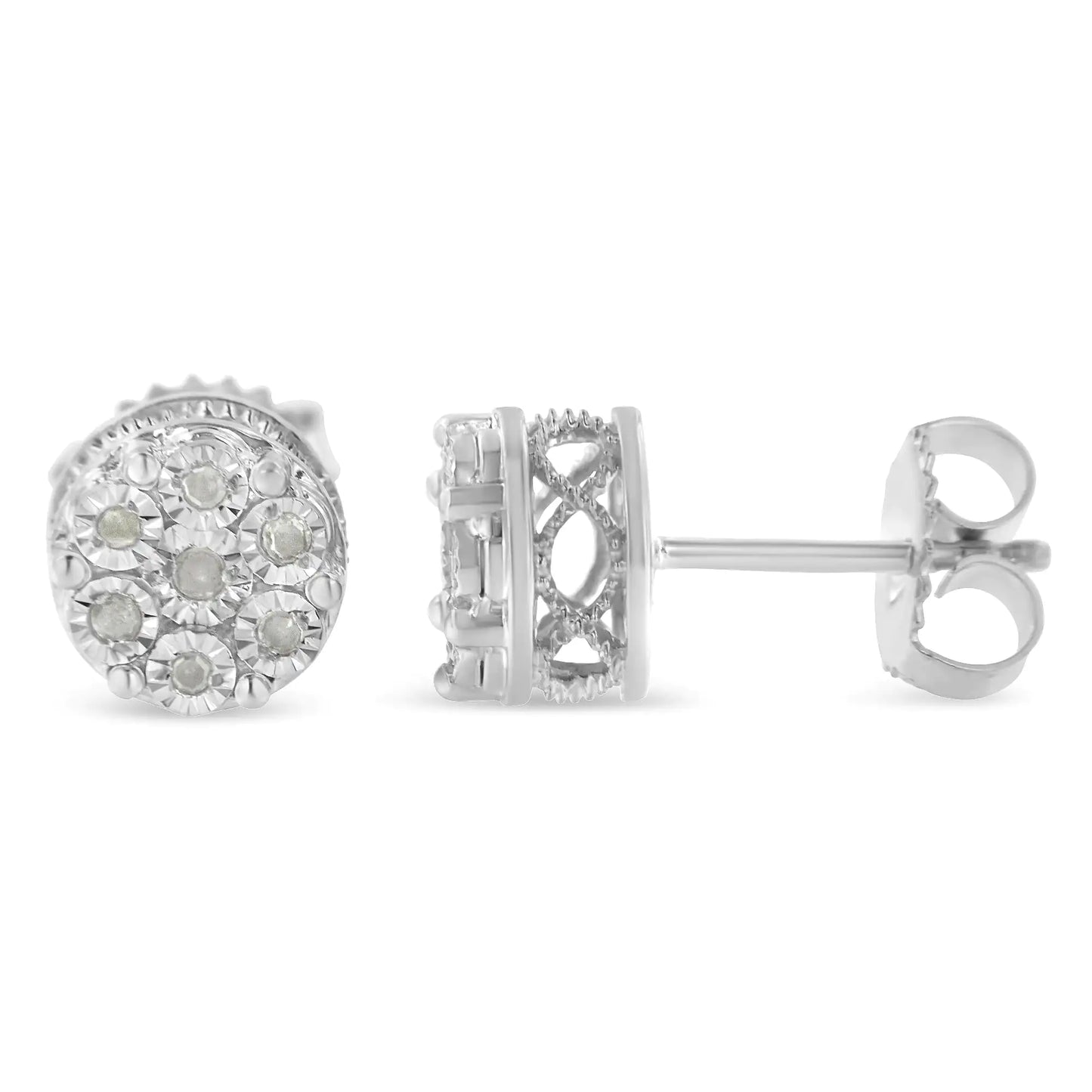 Sterling Silver Diamond Cluster Stud Earrings 0.15 cttw,