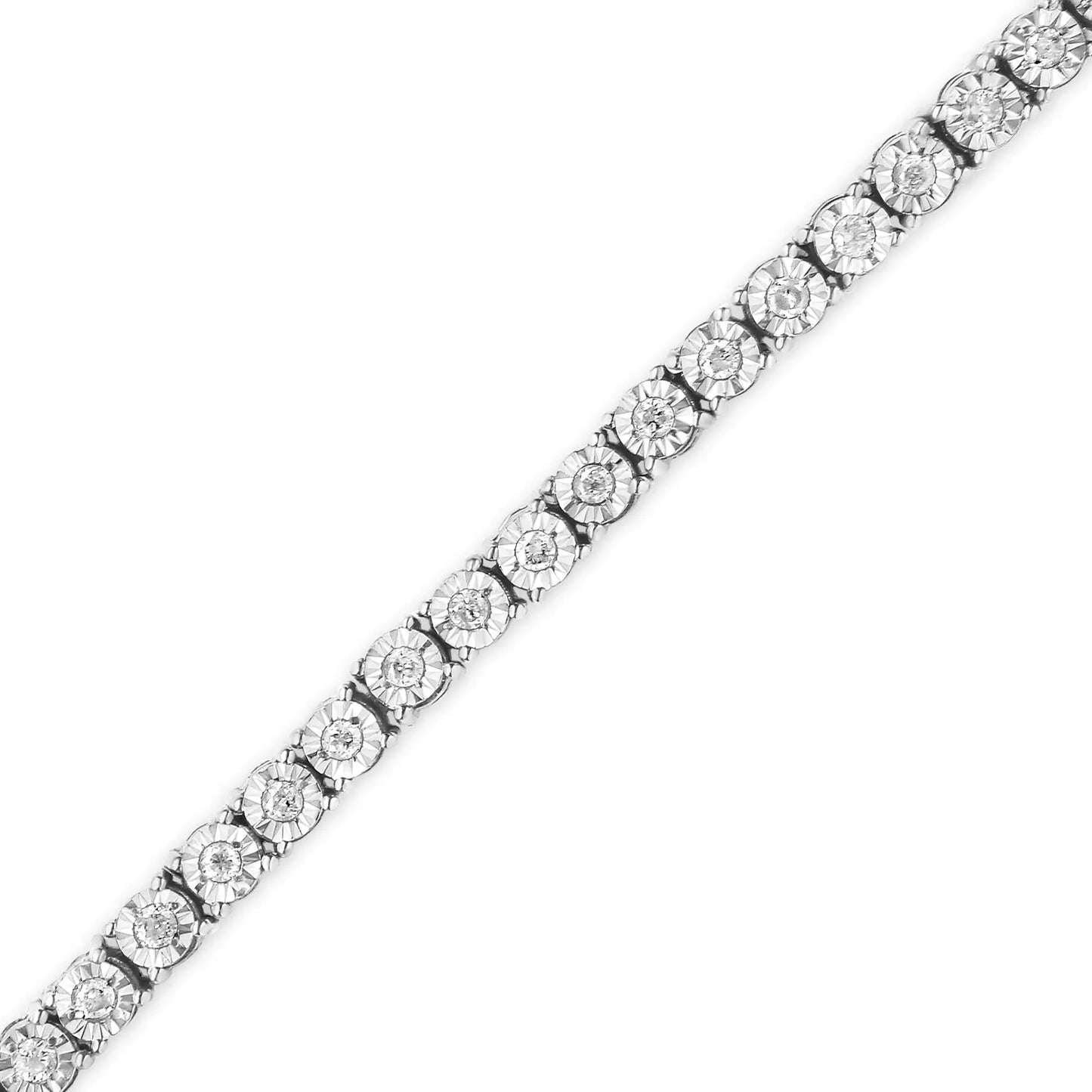 .925 Sterling Silver 1.0 Cttw Miracle-Set Diamond Round Faceted Bezel Tennis Bracelet