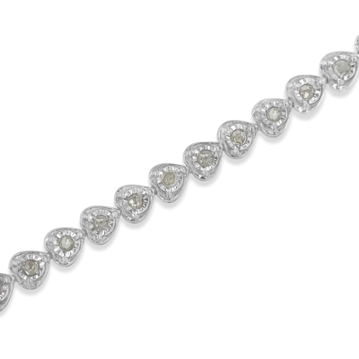 .925 Sterling Silver 1.0 Cttw Miracle Set Diamond Heart-Link 7" Tennis Bracelet