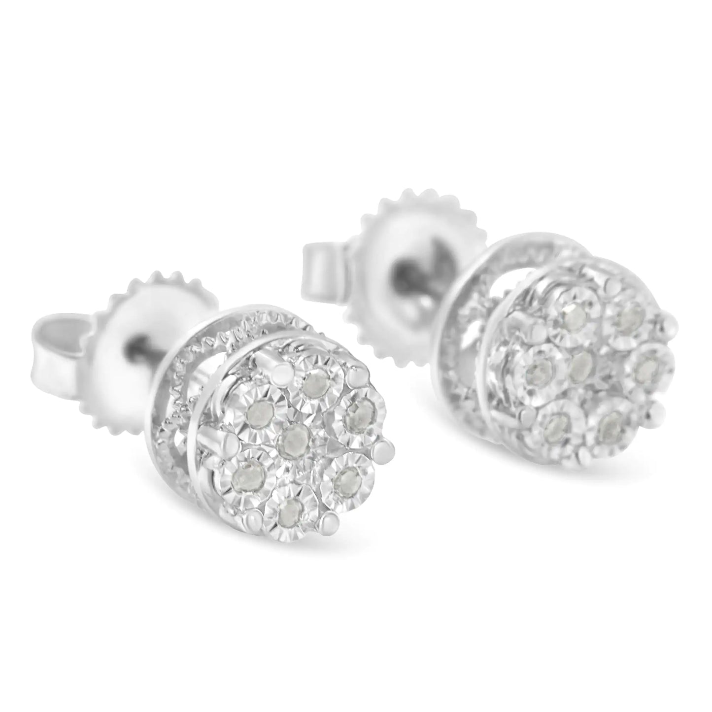 Sterling Silver Diamond Cluster Stud Earrings 0.15 cttw,