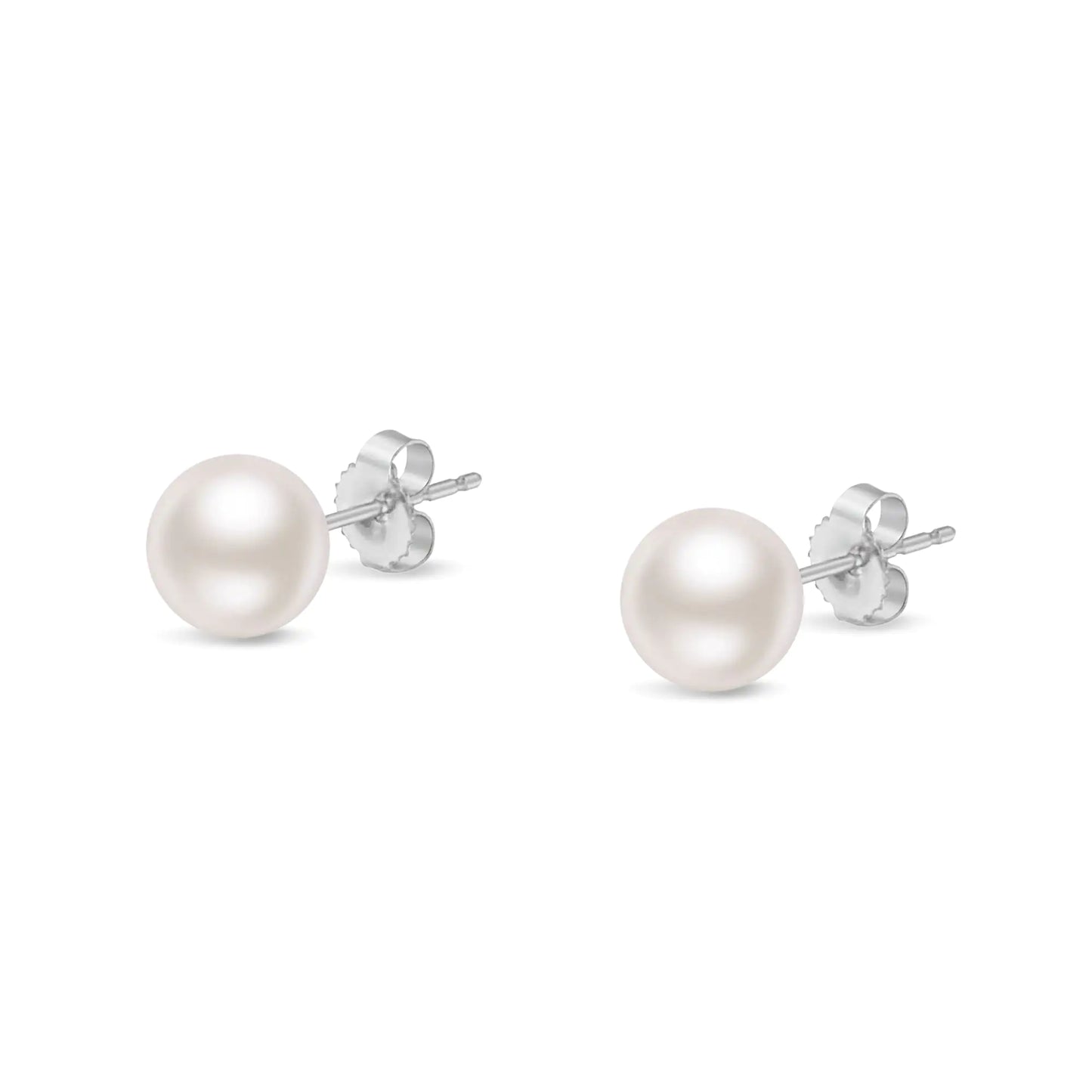 14K Gold Round White Saltwater Akoya Cultured Pearl Stud Earrings Women