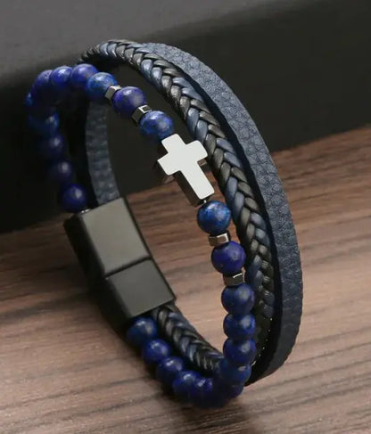 Men Cross Leather  Bracelet