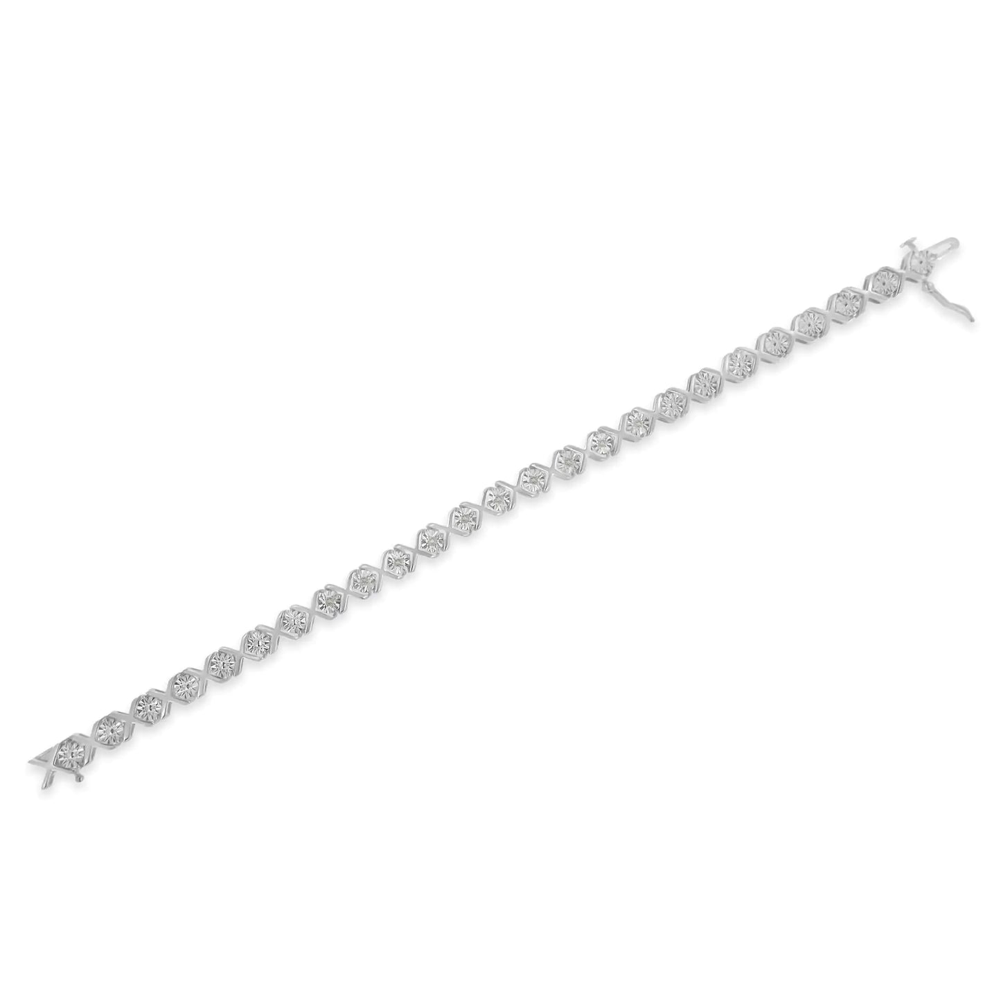 .925 Sterling Silver 1/10 cttw Miracle-Set Round-Cut Diamond "X" Link Tennis Bracelet