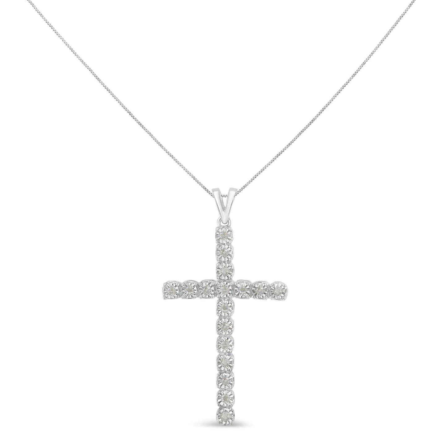 .925 Sterling Silver 1/4 Cttw Diamond Miracle Set Cross Unisex Pendant Necklace 18."