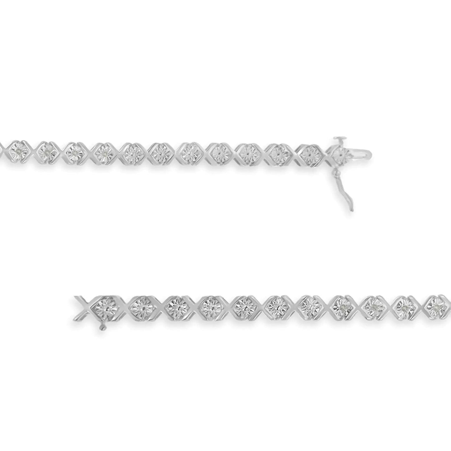 .925 Sterling Silver 1/10 cttw Miracle-Set Round-Cut Diamond "X" Link Tennis Bracelet