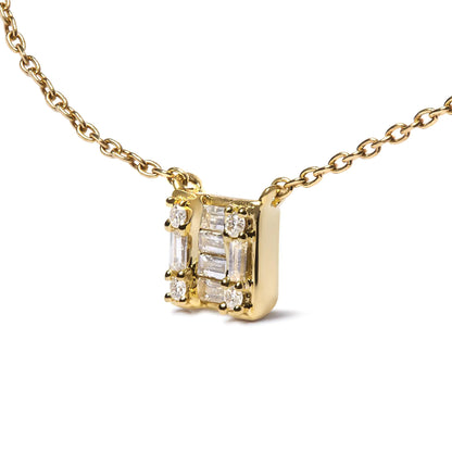 10K Yellow Gold 1/10 Cttw Round and Baguette Diamond Mosaic Composite Square 18" Inch Pendant Necklace.