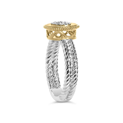 18K Yellow Gold Plated .925 Sterling Silver Diamond Heart Ring with Satin Finish