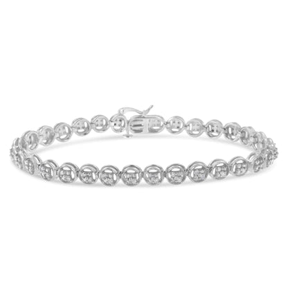 .925 Sterling Silver 1/4 Cttw Diamond 6.5" Open Circle Wheel Link Tennis Bracelet